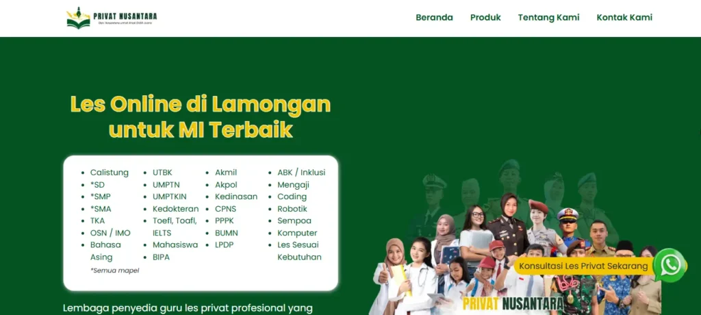 Contoh Promosi Les Privat dengan Website