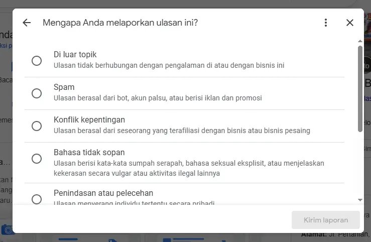 Jenis-Jenis Ulasan yang Bisa Dilaporkan