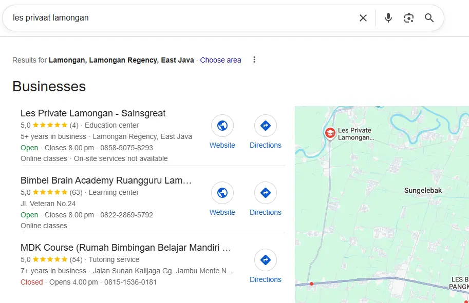 Promosi Les Privat di Google Bisnis