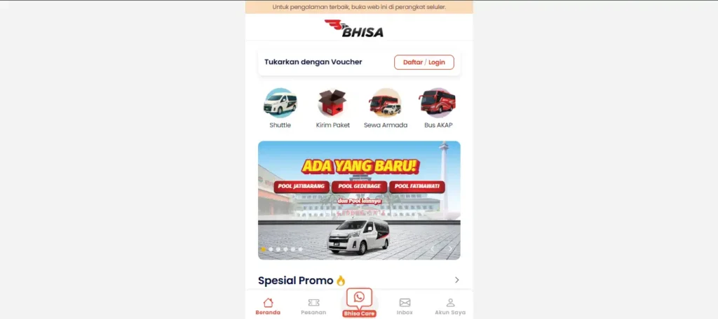 Contoh Website Travel Bhinneka Shuttle