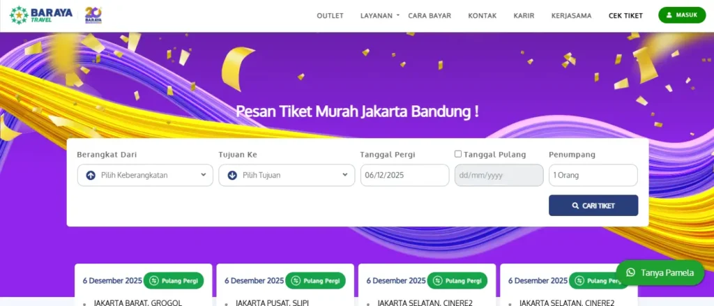 Contoh Website Travel Mobil Baraya Travel