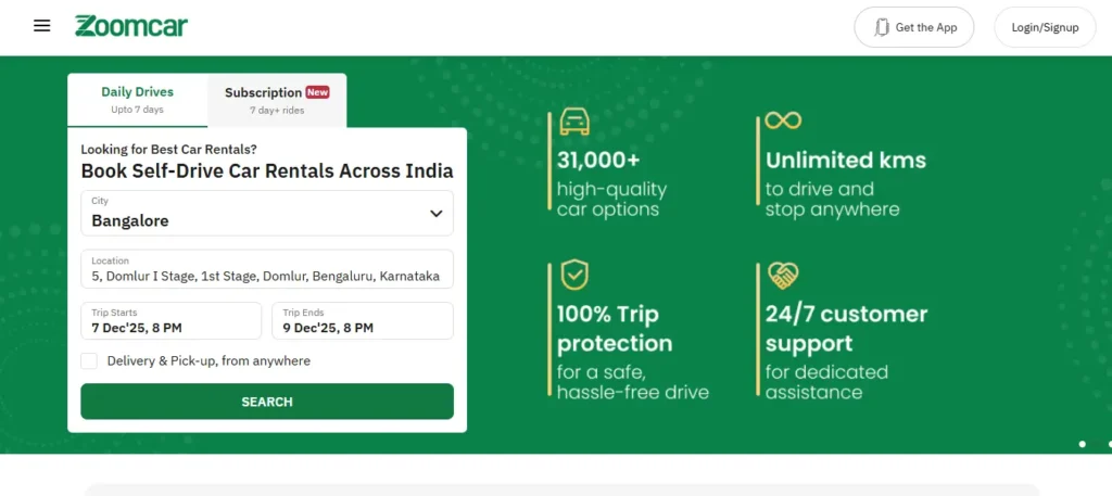 Tampilan Website Zoomcar